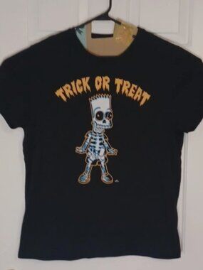 The Simpsons Shirt Adult Mens XL Black Trick Or Treat Bart Skeleton Halloween